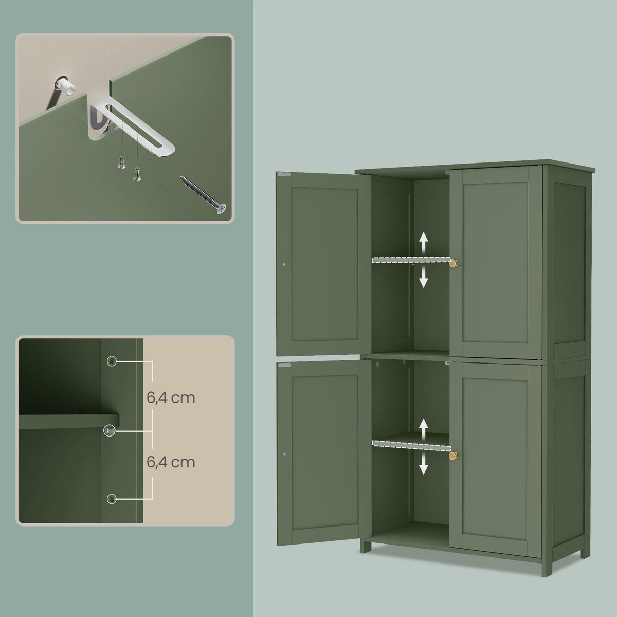 Vasagle Hoge Kast met 4 Deuren - Groen - 30x60x110 cm