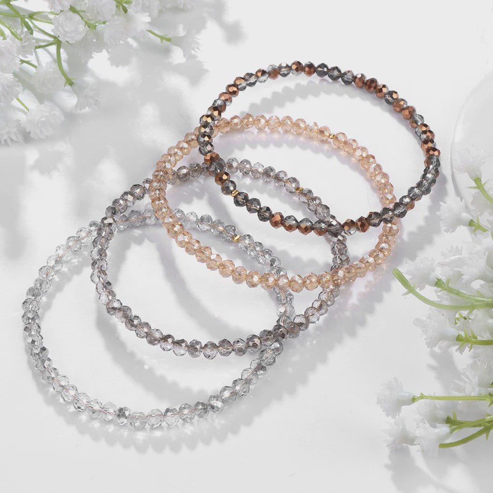 Set van 4 Kristallen Kralen Armbanden - Kleurrijk & Elegant