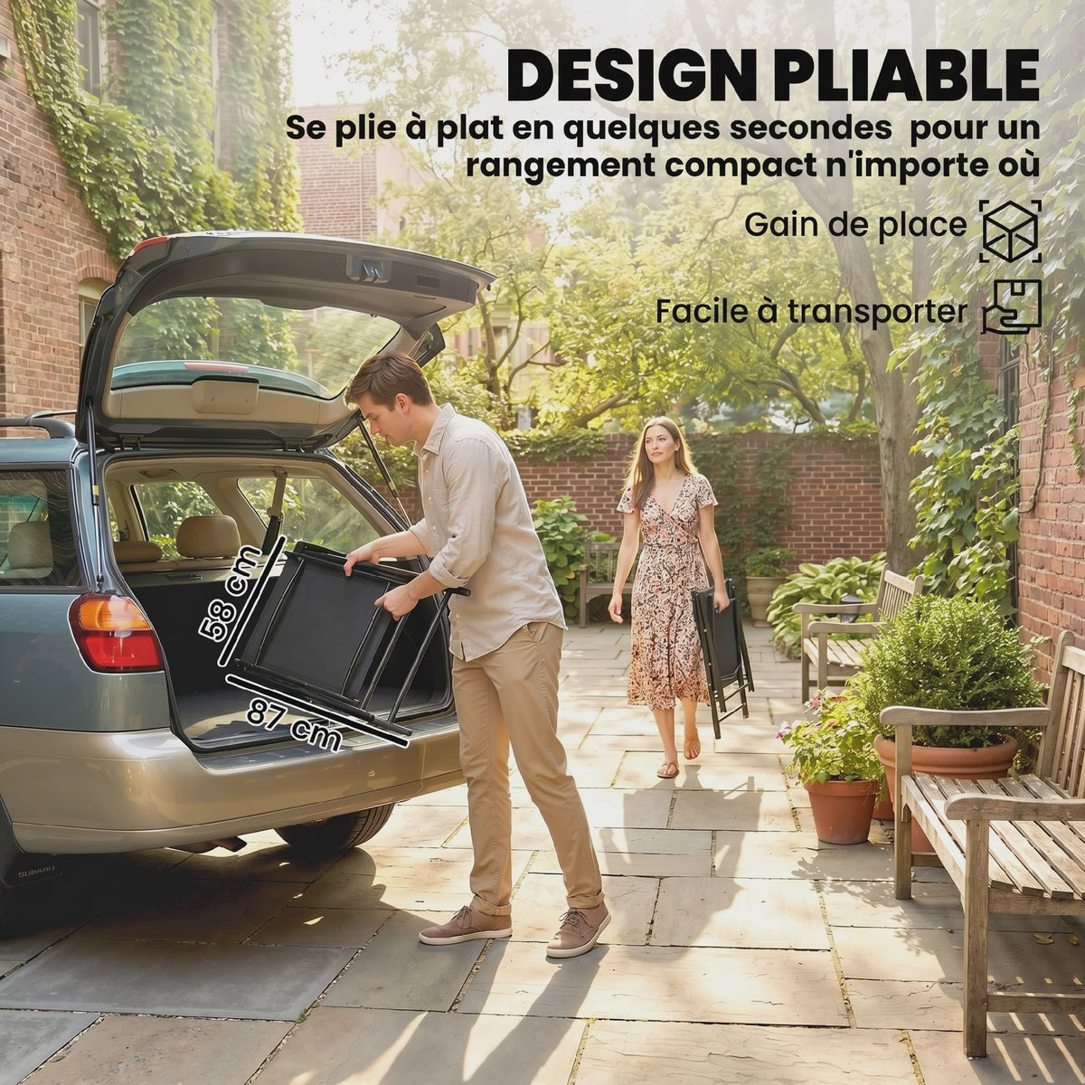 Set van 4 zwarte inklapbare tuinstoelen met stevig stalen frame en hoge rugleuning