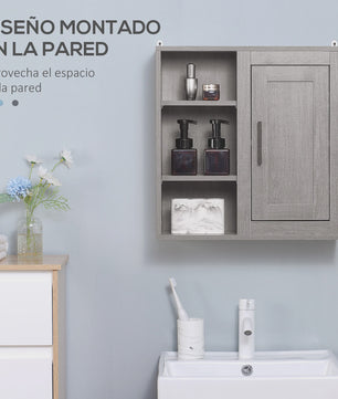 Kleankin Wandkast Badkamer met 3 Open Planken en 1 Deur - 48x20x50 cm