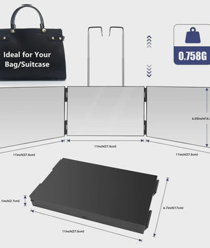 Draagbare Trifold Make-up Spiegel met Verstelbare Haak - Perfect voor Zelf Knippen, Scheren & Cadeaus