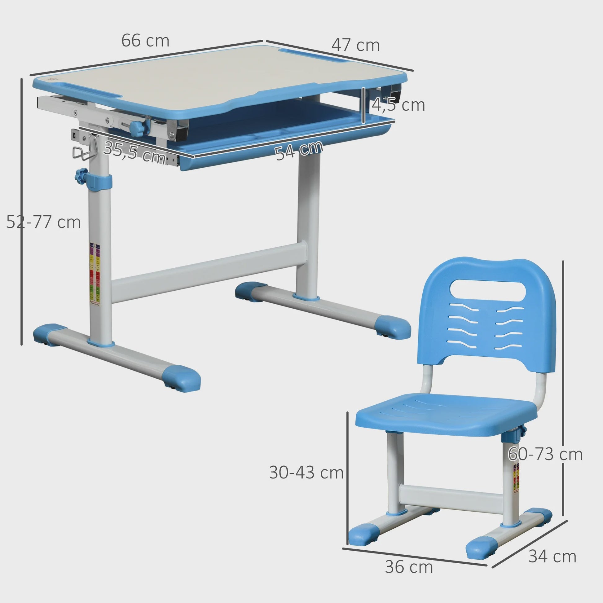 Homcom Children's Desk with Chair for Children +6 Years Adjustable Height 66X47X77