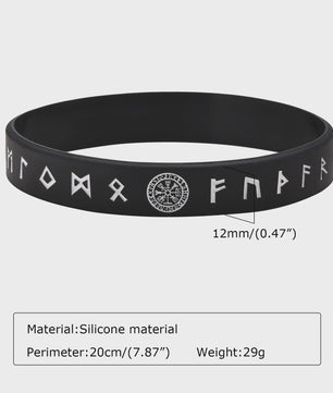 Mprainbow Heren Viking Rune Armband - Wolf Design, Zwart/Wit Siliconen Polsband