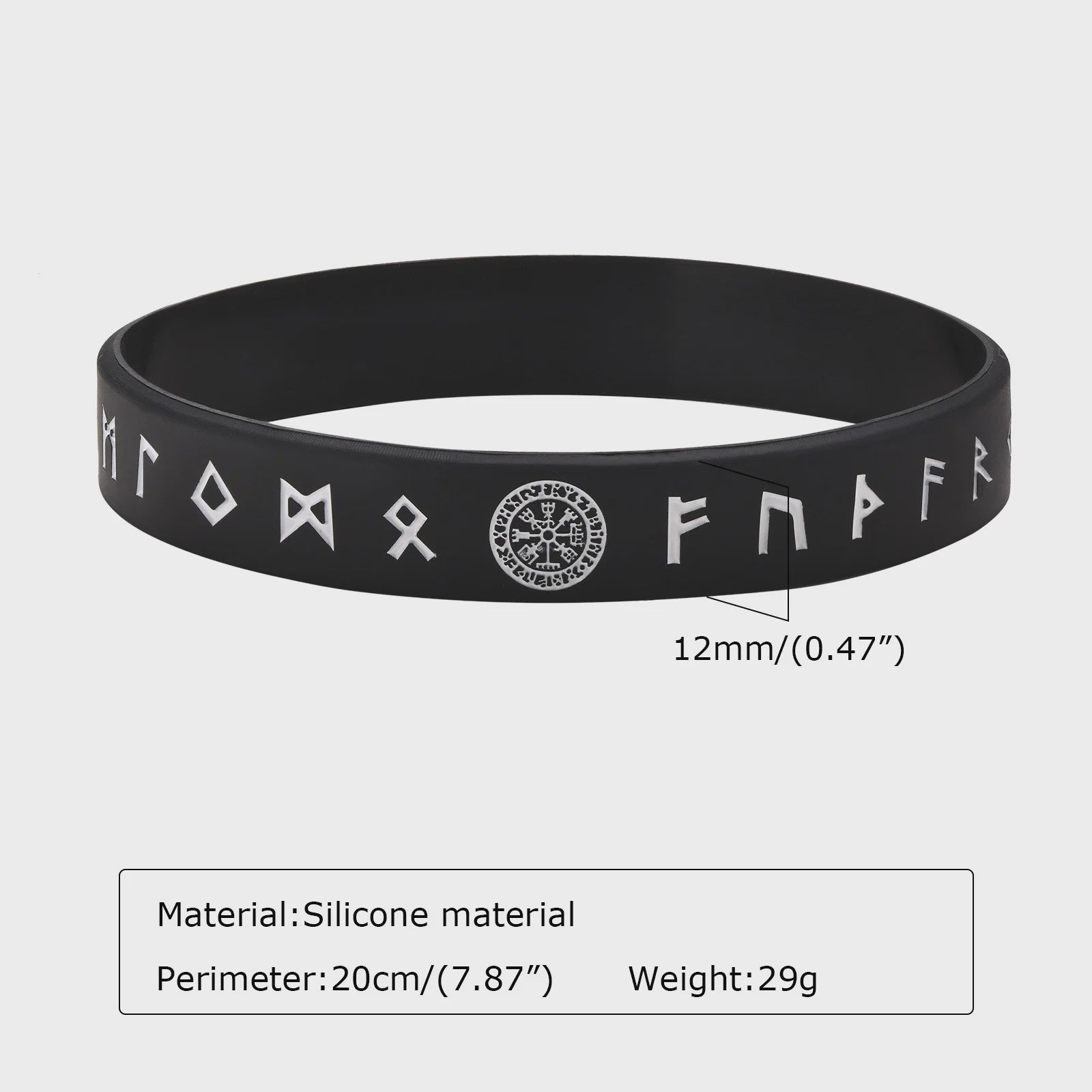 Mprainbow Heren Viking Rune Armband - Wolf Design, Zwart/Wit Siliconen Polsband