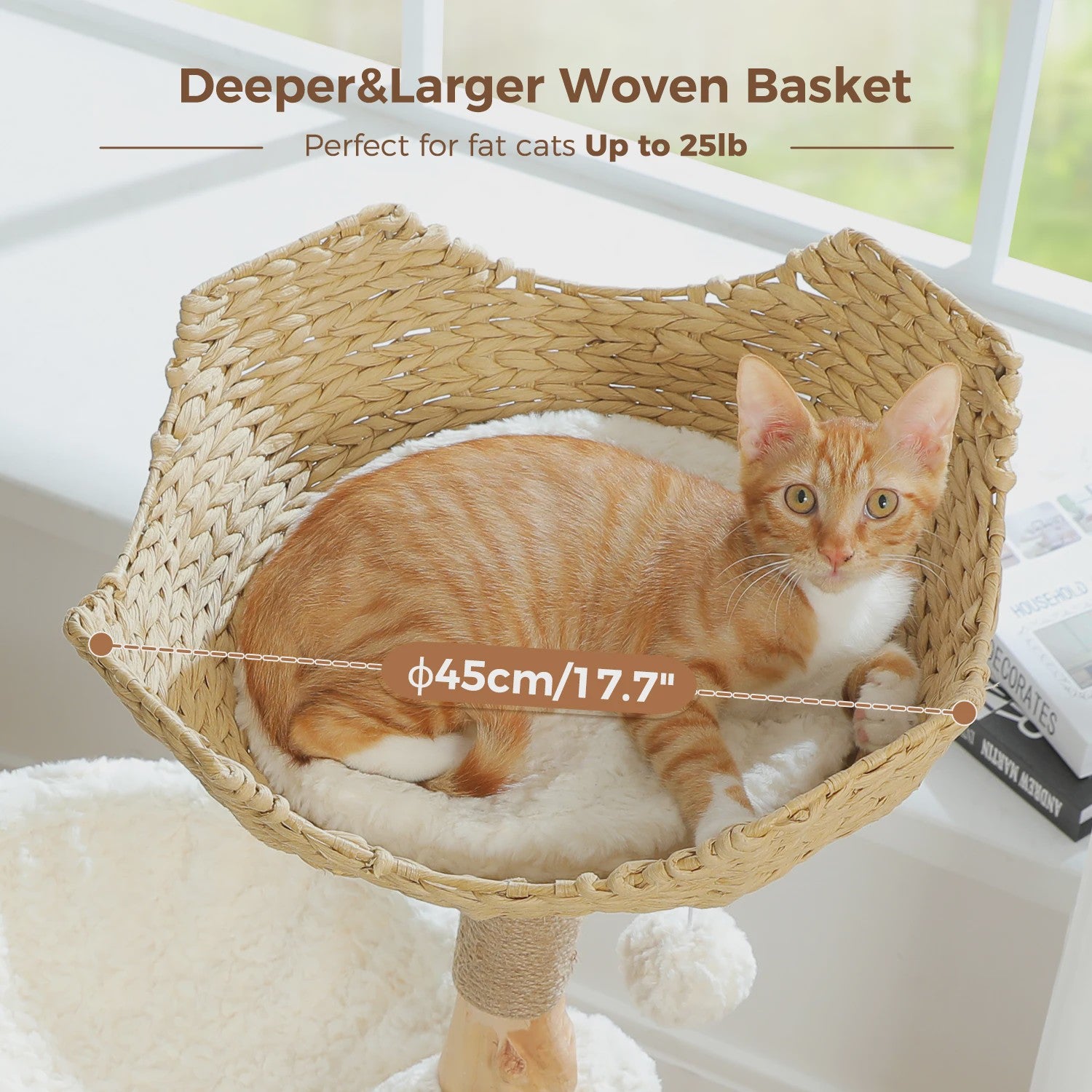 Luxe Kattenboom met Natuurlijk Hout, Wicker Mand & Krabpalen - Comfortabel Kattenhuis