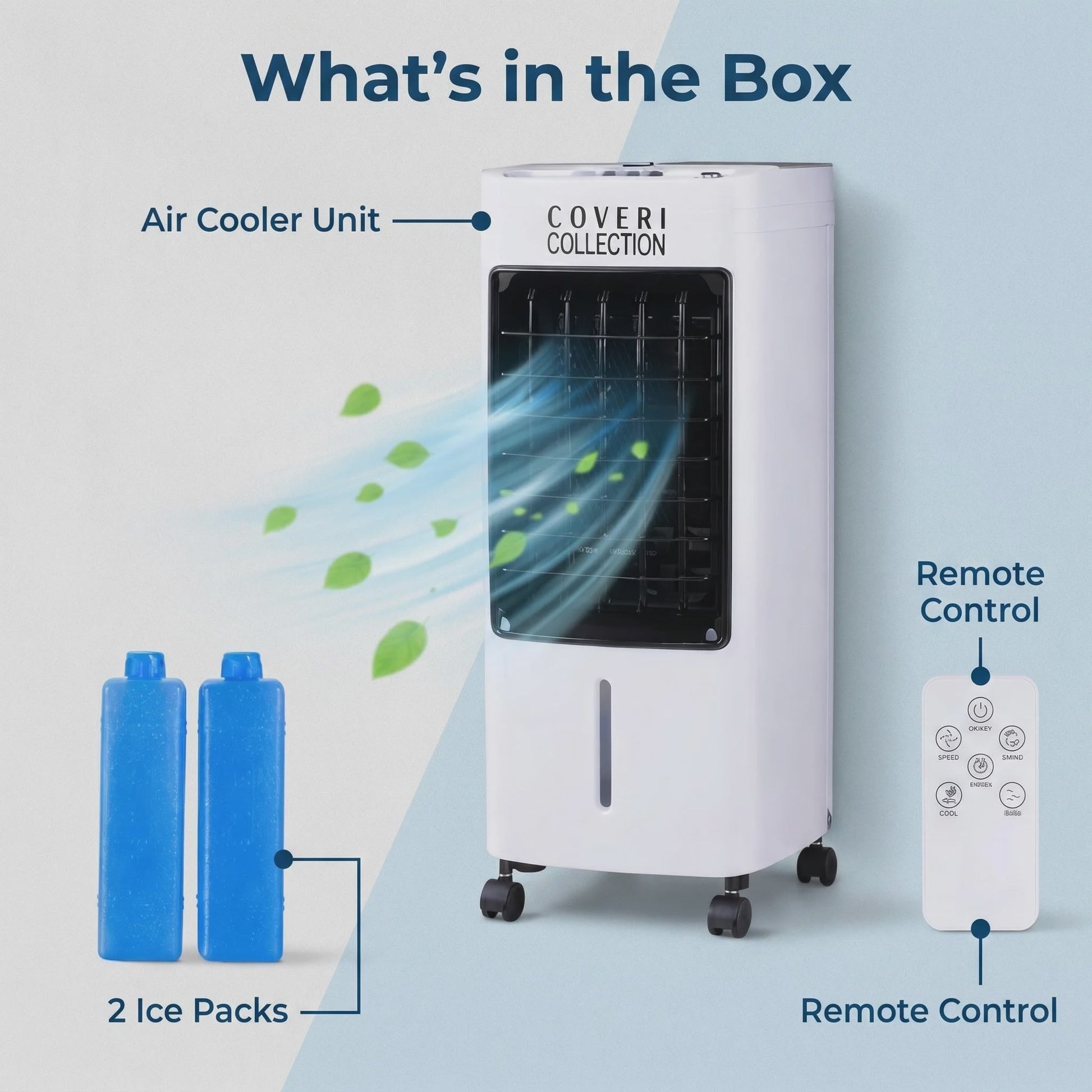 Draagbare Water Air Cooler met 4L Tank, 65W, 3 Snelheden & Afstandsbediening