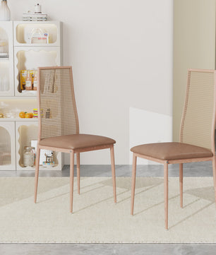 Set van 2 Eetkamerstoelen met Rotan Rugleuning - Vintage Design - Zwart/Houtkleur
