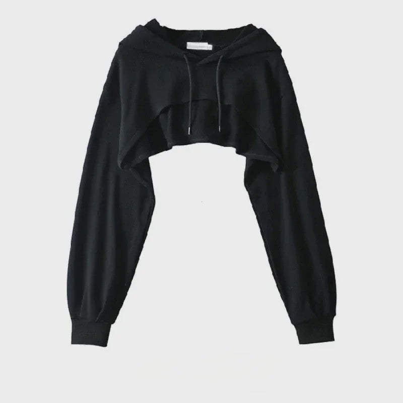 Unieke Dames Crop Hoodie met Lange Mouwen - Y2k Stijl & Persoonlijkheid