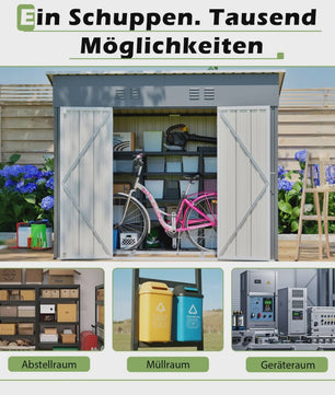 Metalen Tuinhuis 4x8FT met Dubbele Deuren - Grijze Opbergruimte voor Tuin & Terras