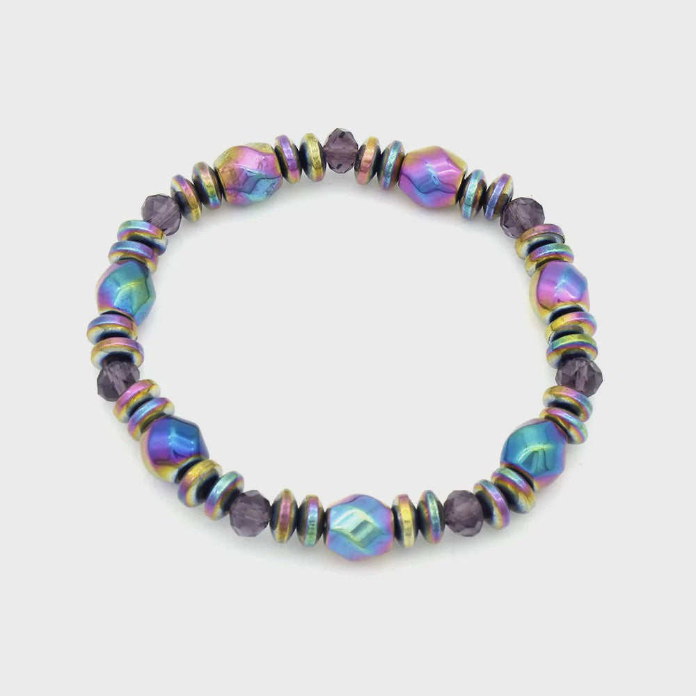 Handgemaakte Regenboog Hematite Kralen Armband met Kristal - Uniseks