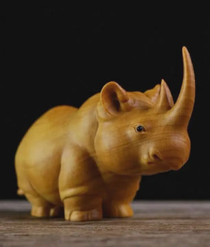 Houten Dieren Beeldjes: Neushoorn, Nijlpaard & Olifant - Handgesneden Decoratie
