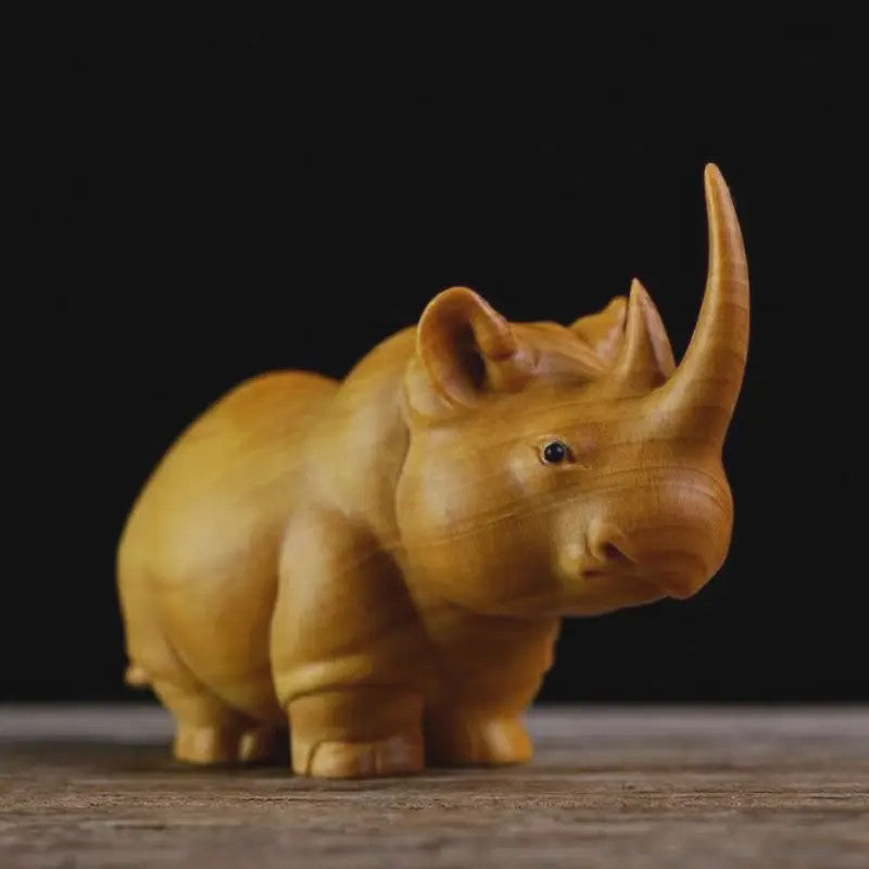 Houten Dieren Beeldjes: Neushoorn, Nijlpaard & Olifant - Handgesneden Decoratie