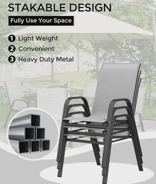 4 Stapelbare Textilene Tuinstoelen - Weerbestendig & UV-bestendig Metaal