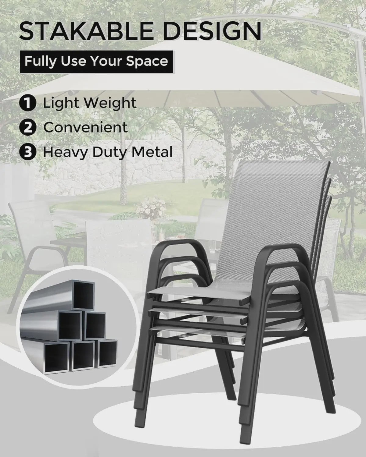 4 Stapelbare Textilene Tuinstoelen - Weerbestendig & UV-bestendig Metaal
