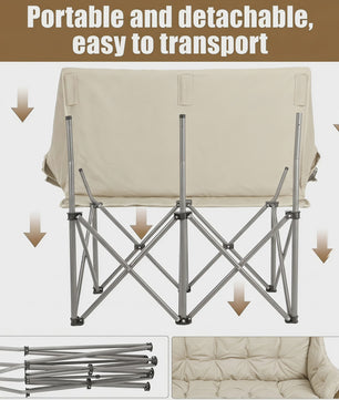 Dubbele Camping Sofa Stoel - Opvouwbaar 2 Persoons Outdoor Loveseat met Dikke Vulling & Stevig Frame