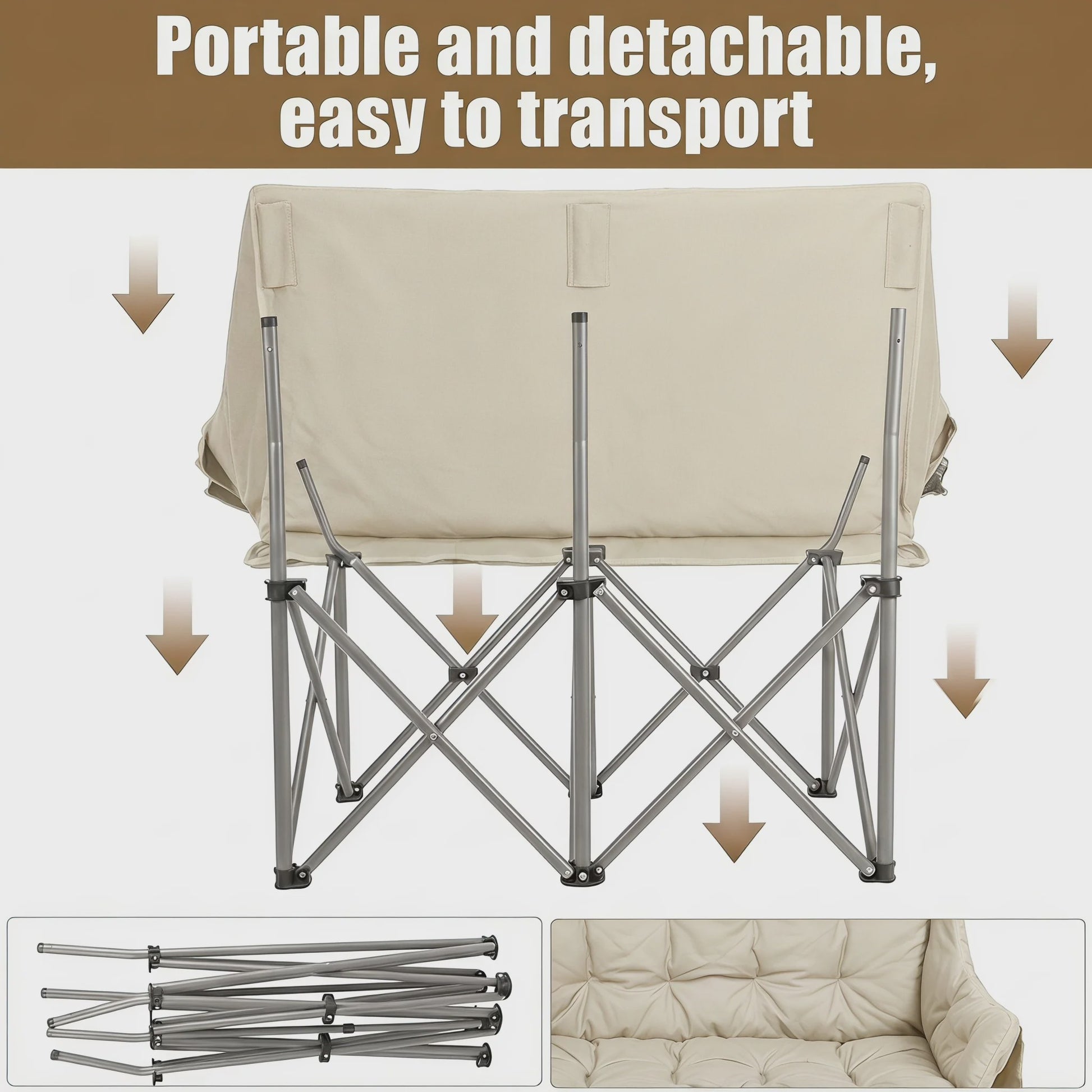 Dubbele Camping Sofa Stoel - Opvouwbaar 2 Persoons Outdoor Loveseat met Dikke Vulling & Stevig Frame
