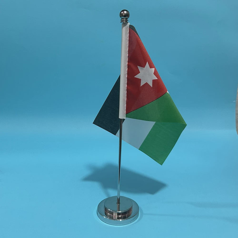 Bureauvlag Jordanië 14x21cm Polyester met Standaard - Decoratie voor Kantoor en Tafel