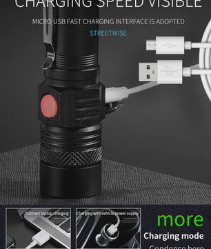 E-Smarter U518 Oplaadbare Zaklamp met Telescopische Zoom & Low Battery Indicator