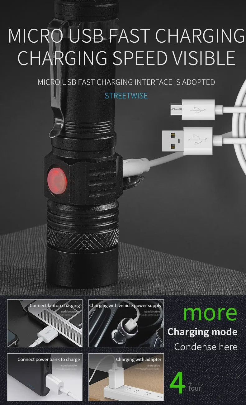 E-Smarter U518 Oplaadbare Zaklamp met Telescopische Zoom & Low Battery Indicator