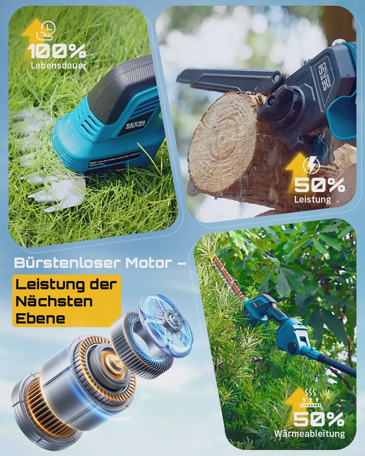SEESII 6-in-1 Telescopische Snoeischaar & Heggenschaar - Brushless - Makita 18V Compatibel