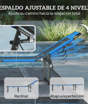 Opvouwbare Lounger Zonnebank Blauw - Verstelbaar Ligbed voor Tuin, Terras & Strand