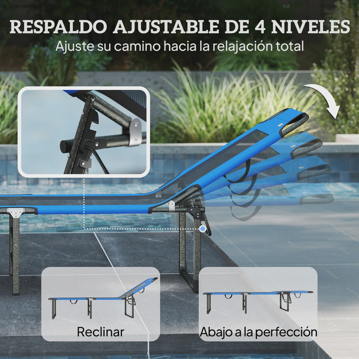 Opvouwbare Lounger Zonnebank Blauw - Verstelbaar Ligbed voor Tuin, Terras & Strand