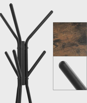 VASAGLE Staande Kapstok met 2 Plateau's - 179 cm Hoog - Zwart/Rustiek Hout
