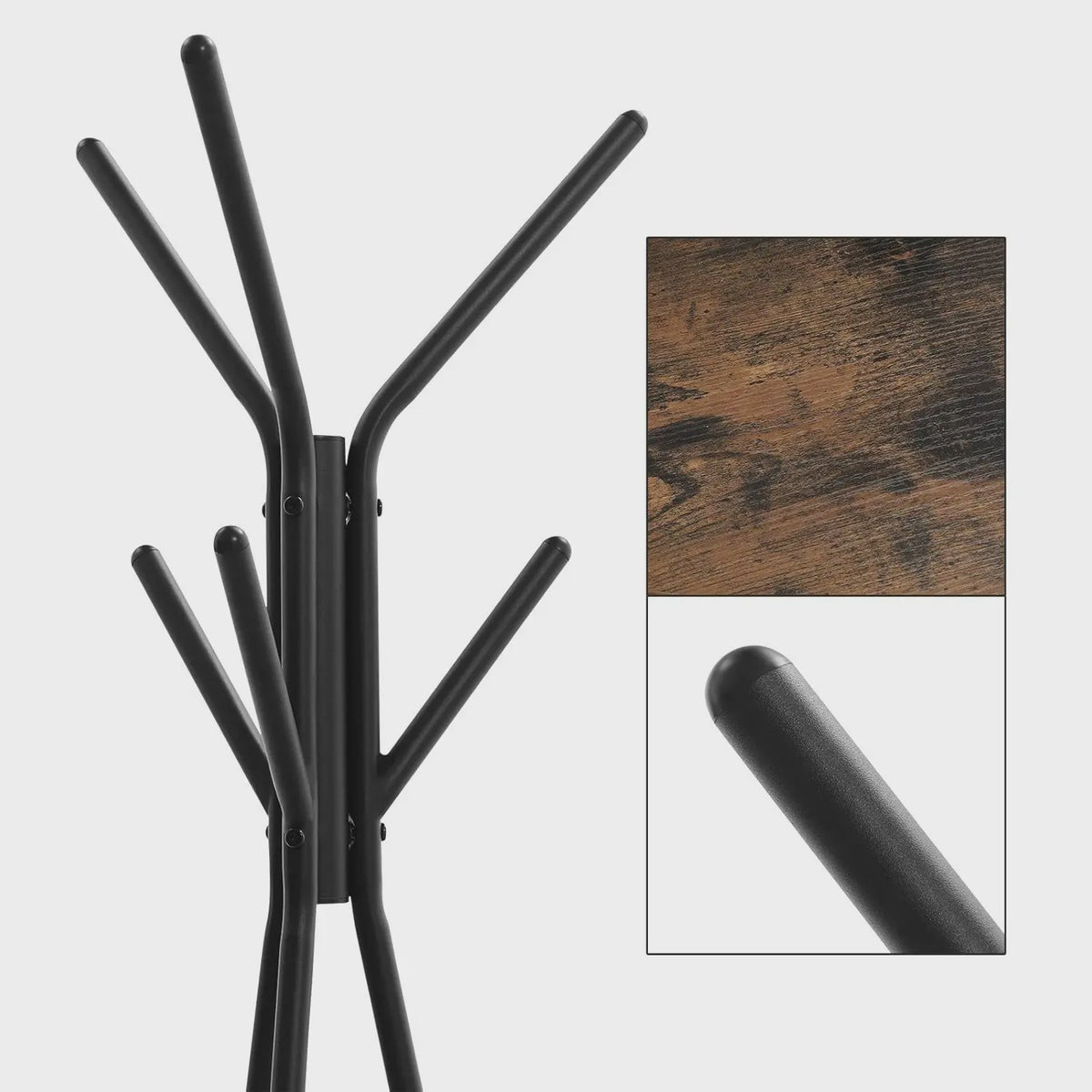 VASAGLE Staande Kapstok met 2 Plateau's - 179 cm Hoog - Zwart/Rustiek Hout
