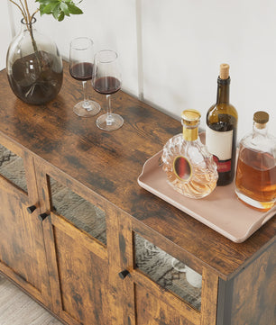 Industrieel Sideboard met Glazen Deuren - 100x35x75 cm