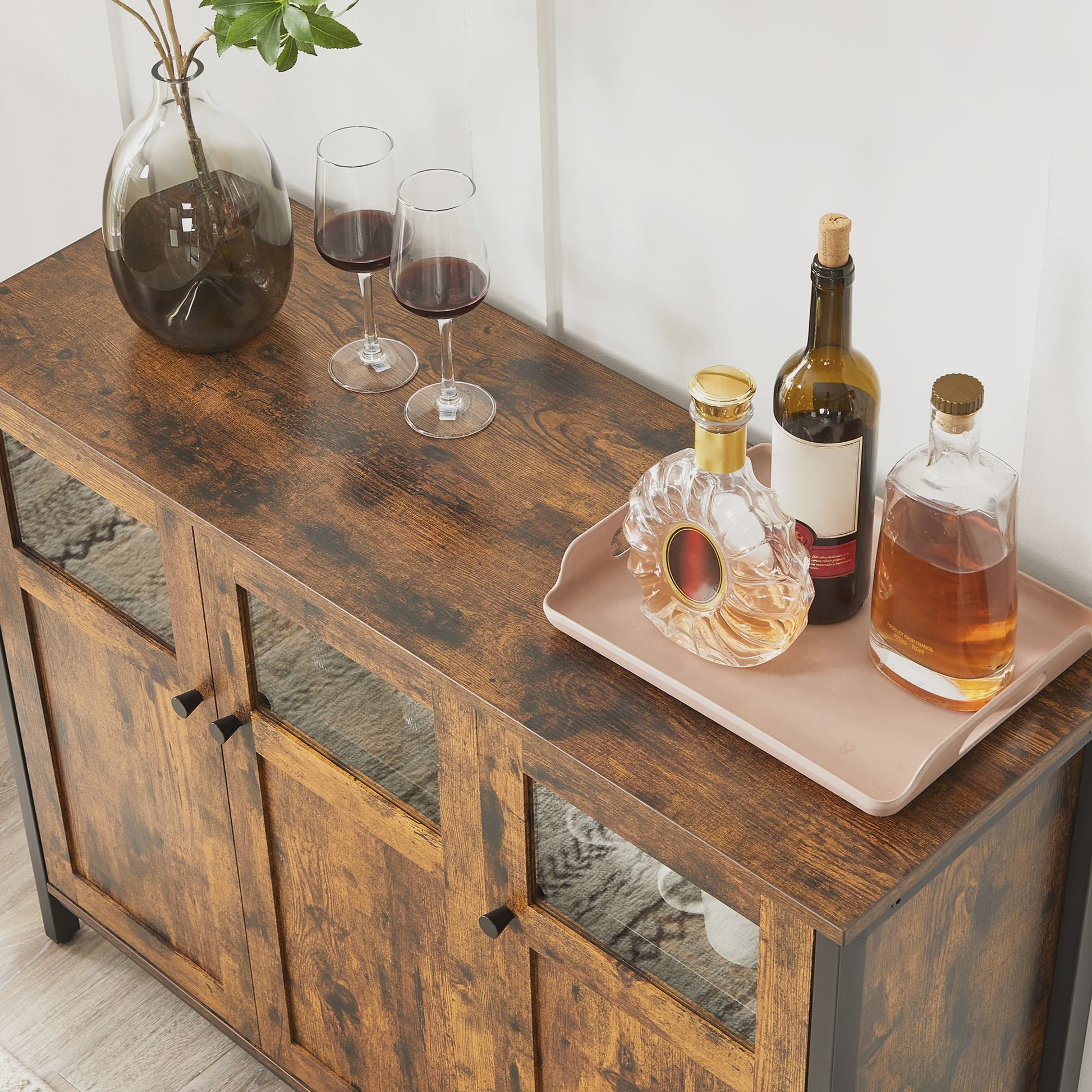Industrieel Sideboard met Glazen Deuren - 100x35x75 cm
