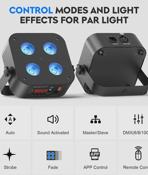 Set van 8 Oplaadbare Mini Par LED Spots (4x18W RGBWAUV) met Flightcase