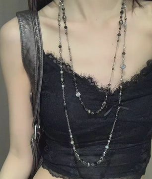 Dubbele Laags Ketting met Bloemen en Kralen - Bohemian Stijl