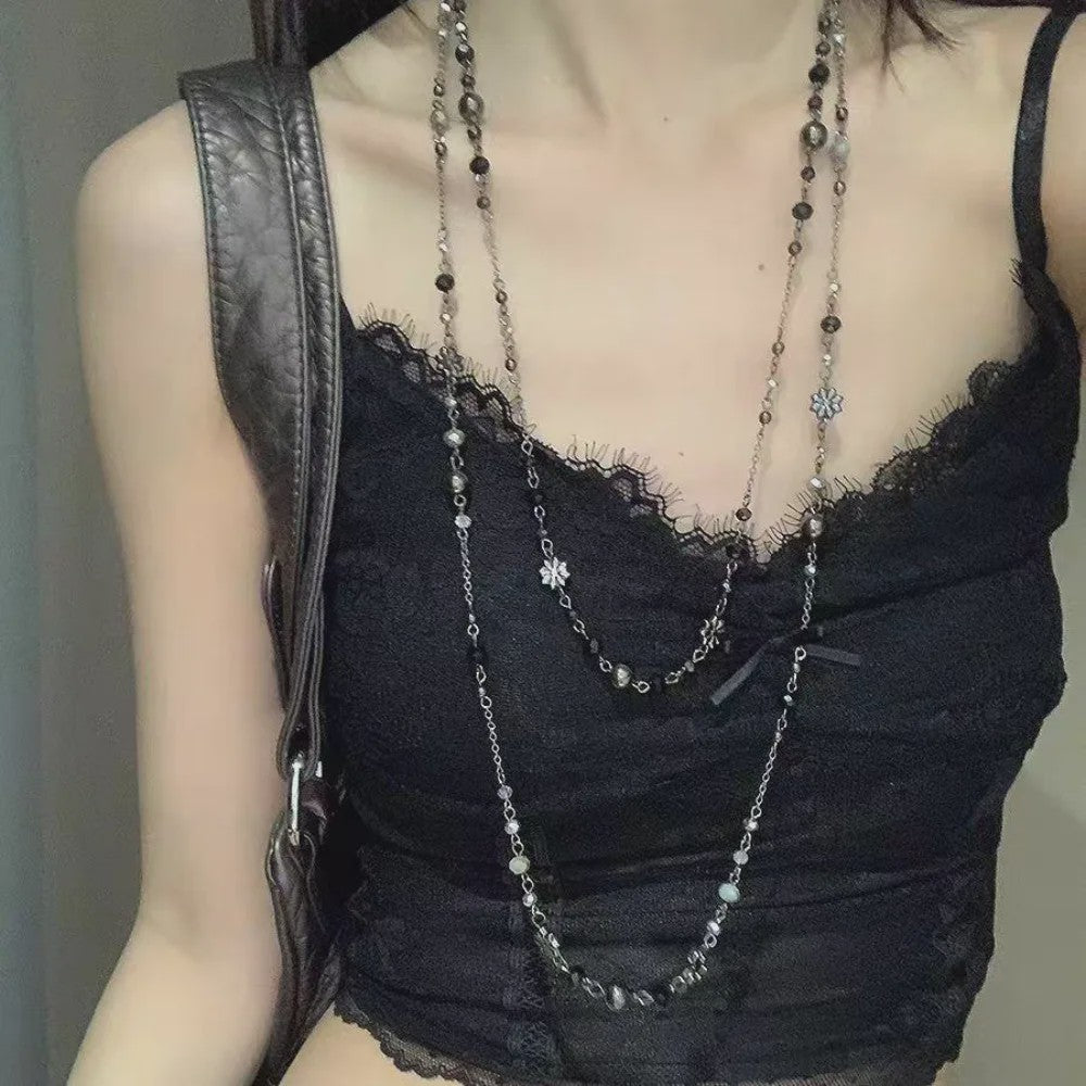 Dubbele Laags Ketting met Bloemen en Kralen - Bohemian Stijl