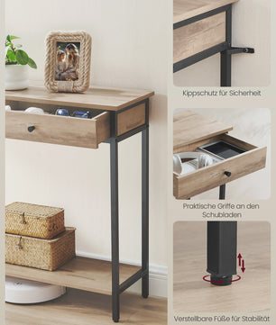 VASAGLE Console Tafel met 2 Lades en Open Plank - Stijlvolle Halmeubel