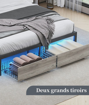 Gestoffeerd Dubbel Bedframe met 2 Lades en LED Verlichting - 140/160/180x200cm
