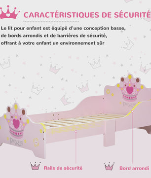 Roze Prinsessen Kinderbed 140x70 cm met Kroon Design - MDF Hout