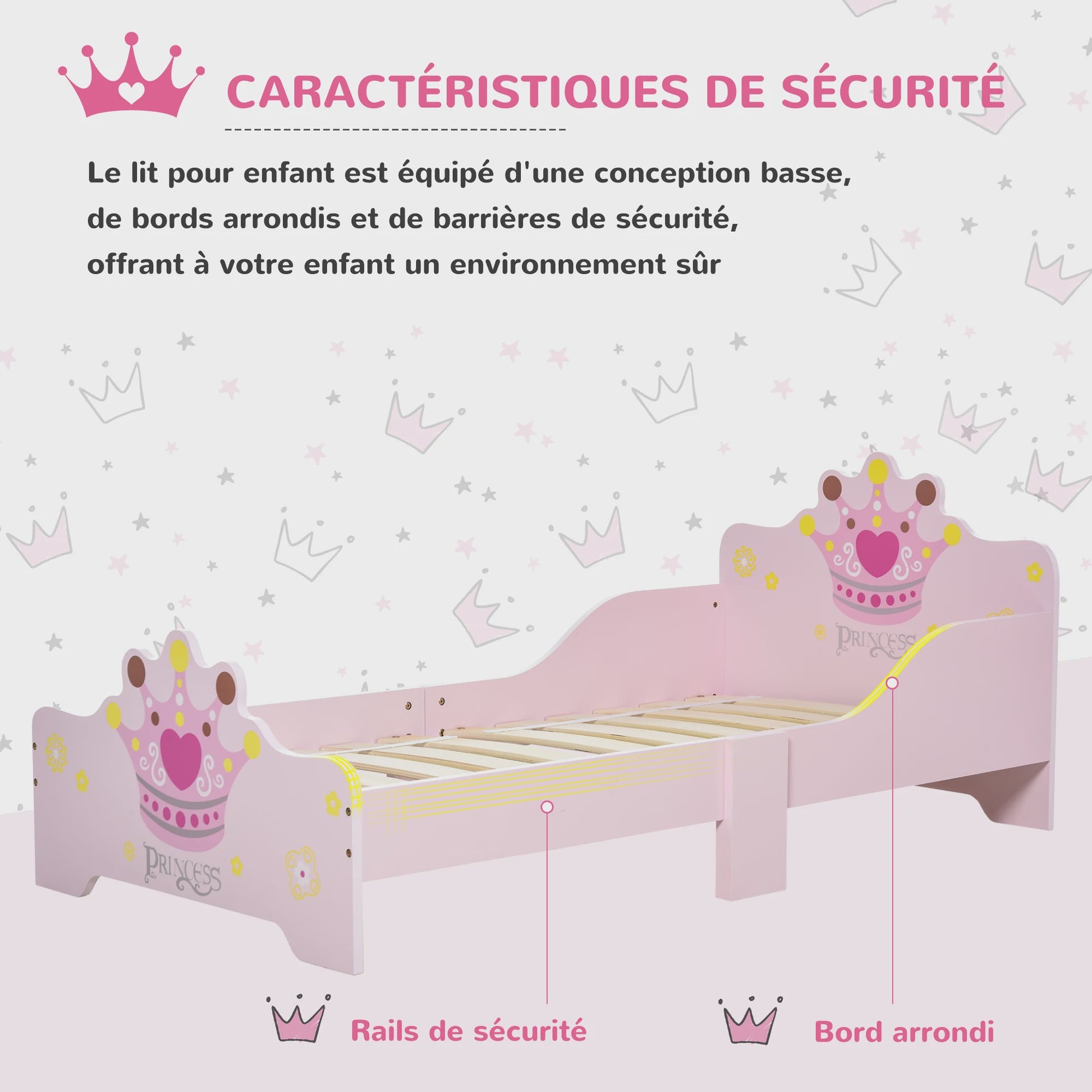 Roze Prinsessen Kinderbed 140x70 cm met Kroon Design - MDF Hout