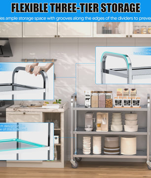 Professionele 3-Laags RVS Trolley met Wielen - Stil en Duurzaam voor Keuken, Kliniek en Salon