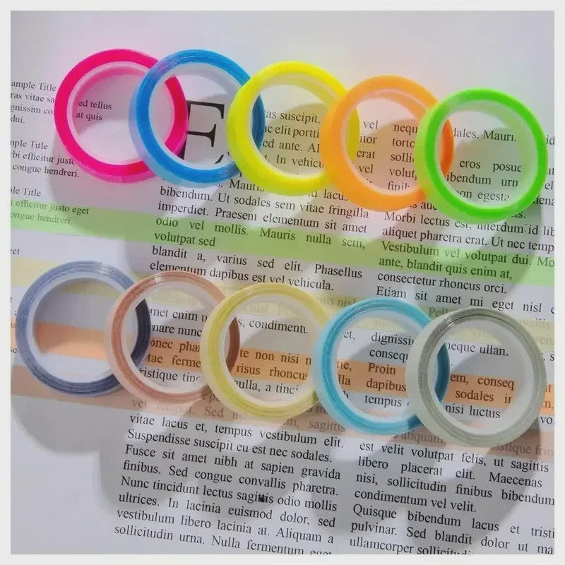 5 Rollen Transparante Fluorescerende Markeringstape - 5 Kleuren