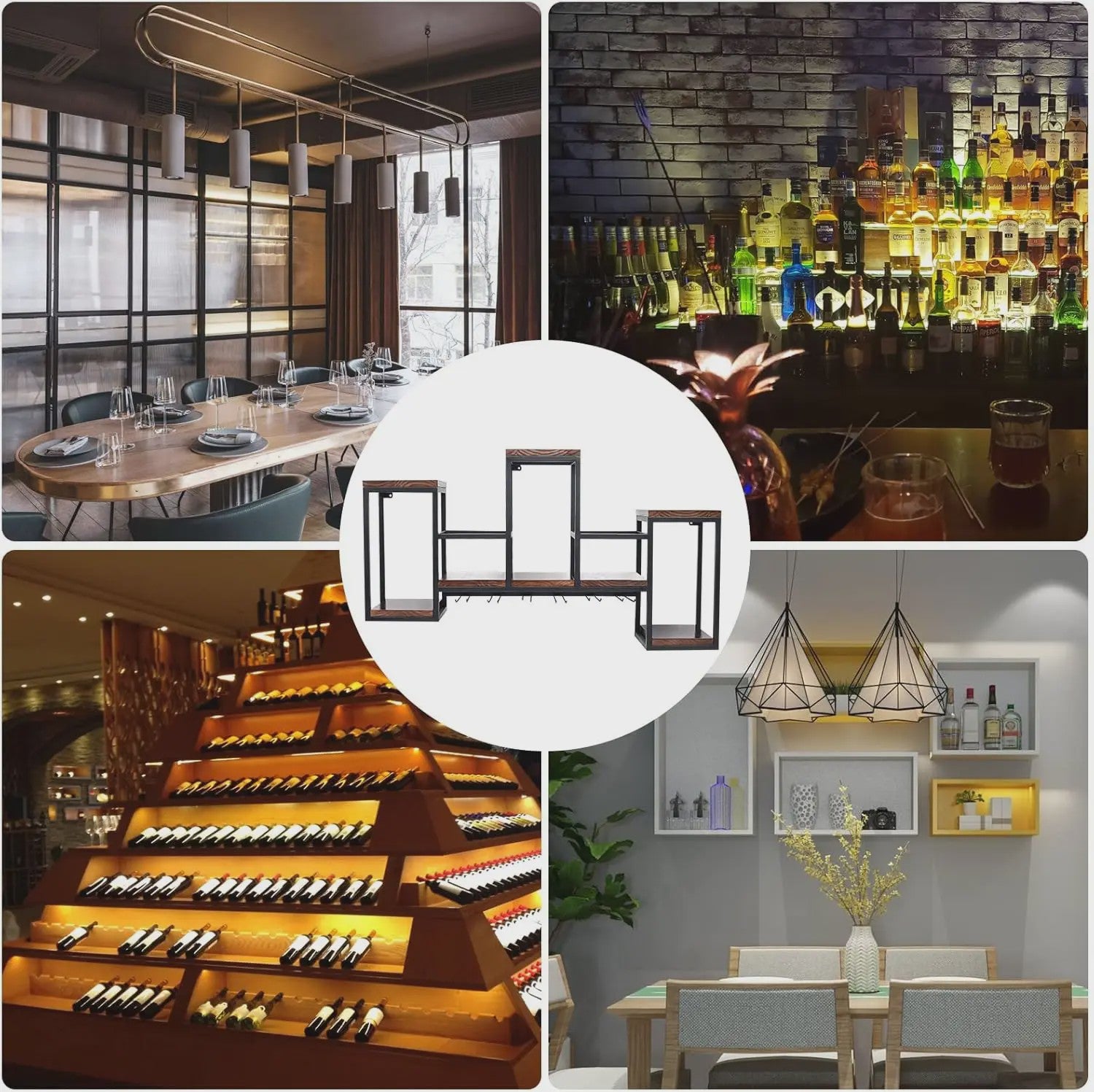 Industriële Houten Wijnrek Wandmontage met Glashouder - Bar & Café Stijl