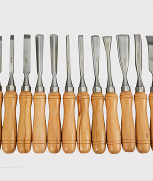 12-delige Houtsnijset met Houten Koffers en Professionele Beitels