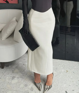 Stijlvolle Witte Maxi Rok met Hoge Taille - Recht Model voor Casual & Feestelijke Gelegenheden
