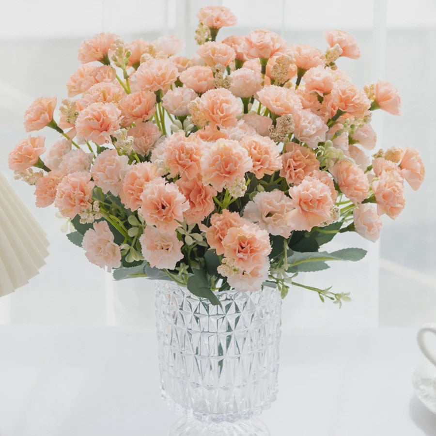 Kunstbloemen - 5 Takken Kleine Anjers (15 Bloemhoofden) - Decoratie voor Bruiloft, Kerst, Vaas