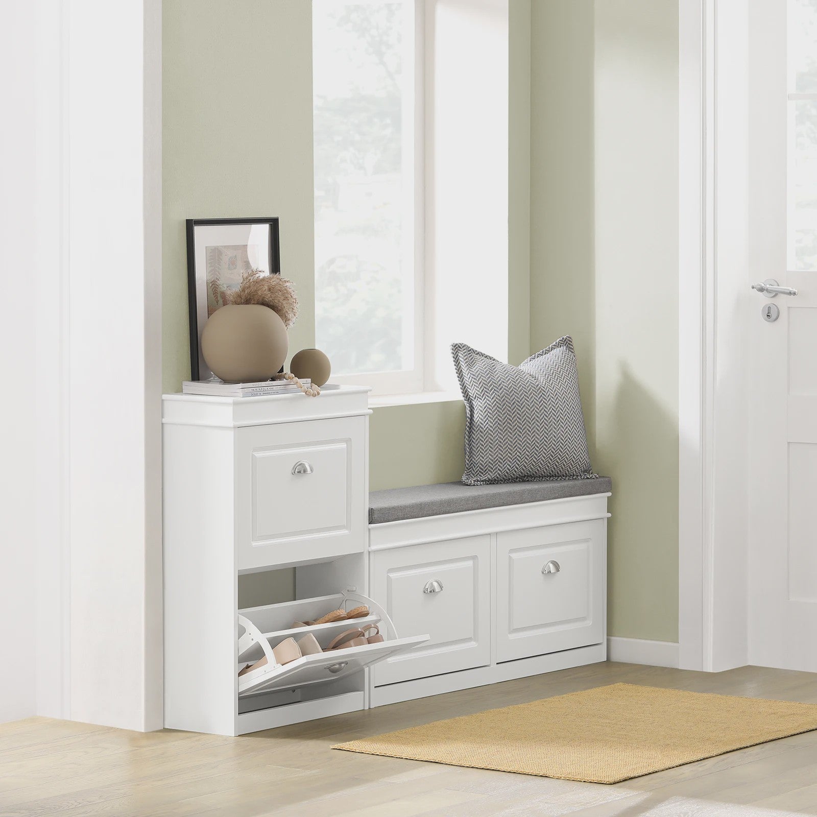 Stijlvolle Schoenenkast met 2 Klepkasten en 4 Opbergvakken - 54x83x24cm