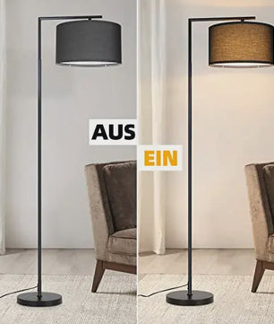 Moderne Zwarte Boog Vloerlamp met Stoffen Kap - E27 Fitting & Voetschakelaar