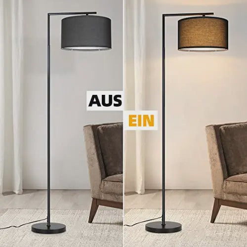Moderne Zwarte Boog Vloerlamp met Stoffen Kap - E27 Fitting & Voetschakelaar