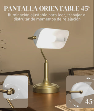 Klassieke Bankiers Bureaulamp met Verstelbare Witte Kap - E27 Fitting