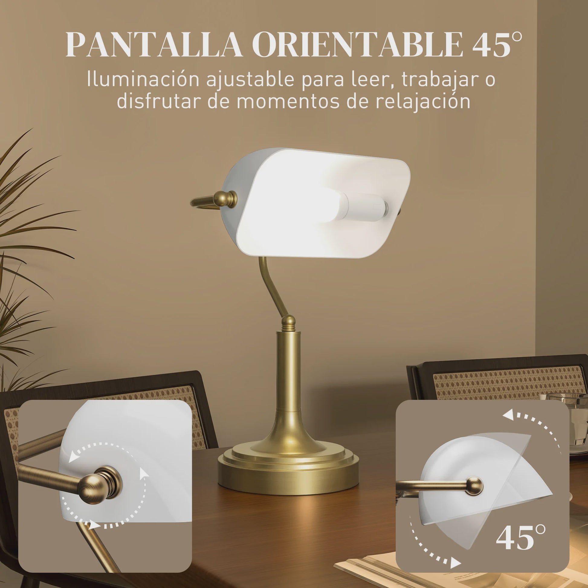 Klassieke Bankiers Bureaulamp met Verstelbare Witte Kap - E27 Fitting