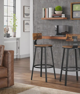Set van 2 VASAGLE Industriële Barkrukken met Metalen Frame en Houten Zitting, Zithoogte 73 cm
