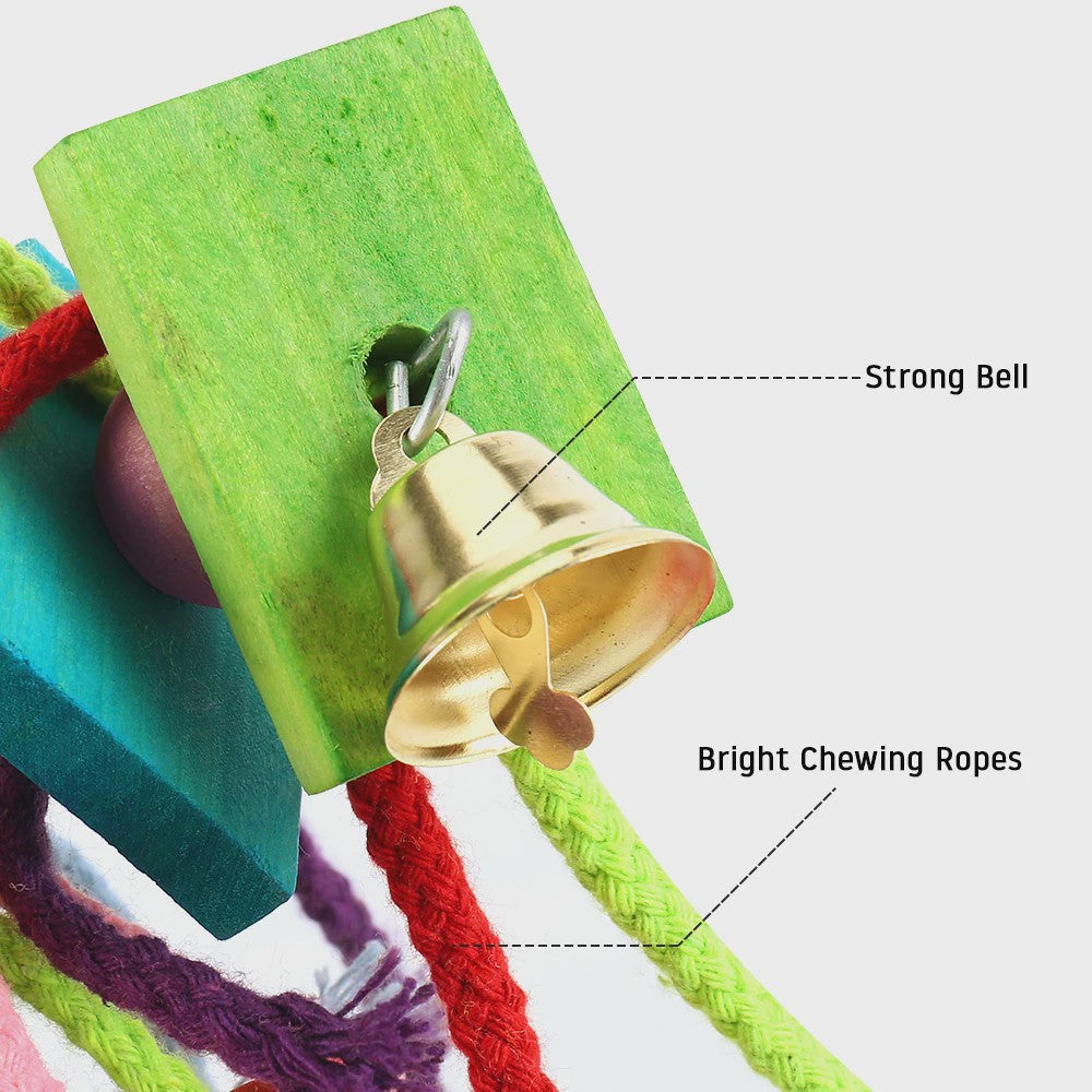 Kleurrijk Houten Papegaai Speeltje met Katoen Touw - Kauwen, Klimmen & Puzzelen